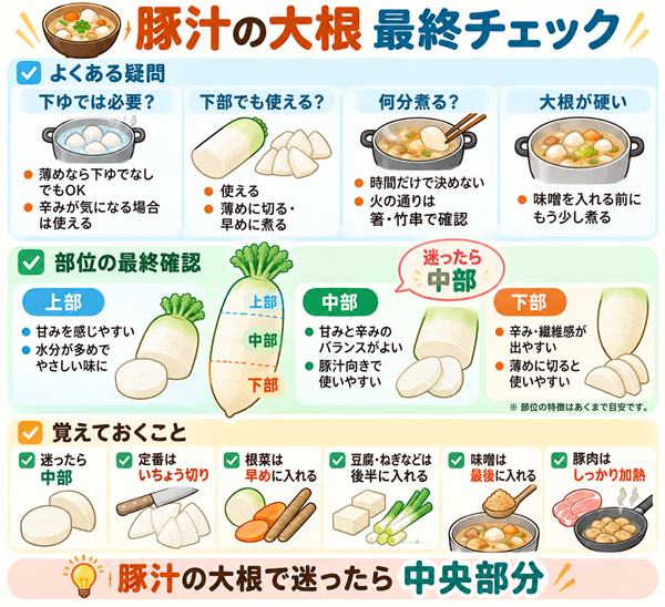 豚汁の大根の部位選びと調理ポイントの最終確認