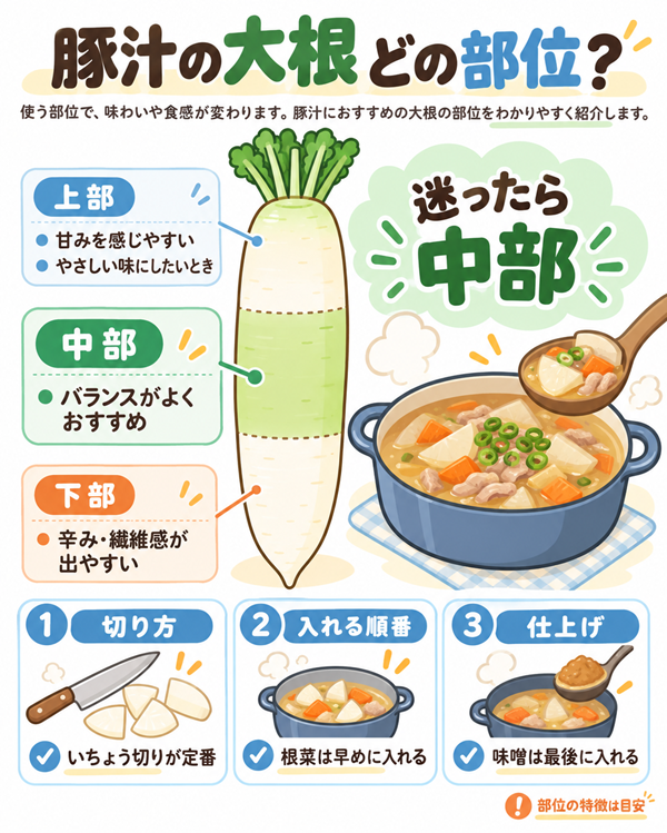 豚汁に向く大根の部位と切り方・入れる順番