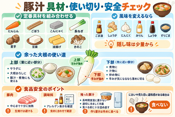 豚汁の追加具材と余った大根の活用・安全確認