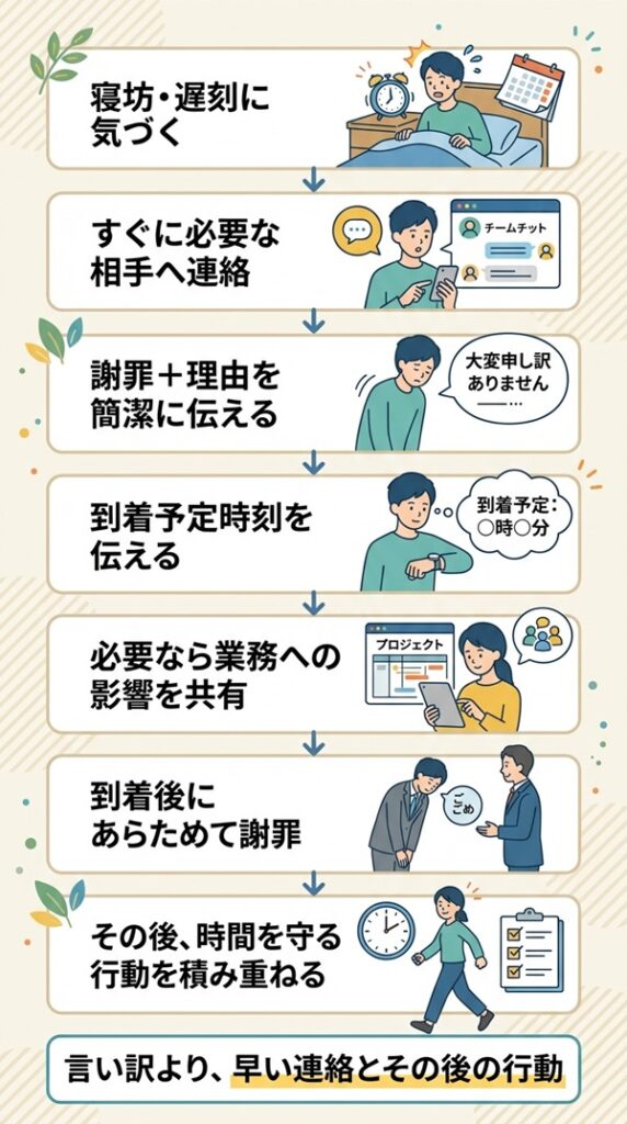 寝坊で遅刻した直後の連絡から謝罪までの対応手順