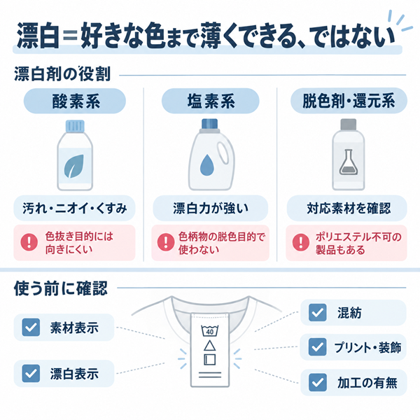漂白剤の種類ごとの役割と使用前に確認する項目