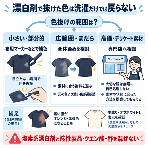漂白剤で色抜けした服の範囲別の修復方法