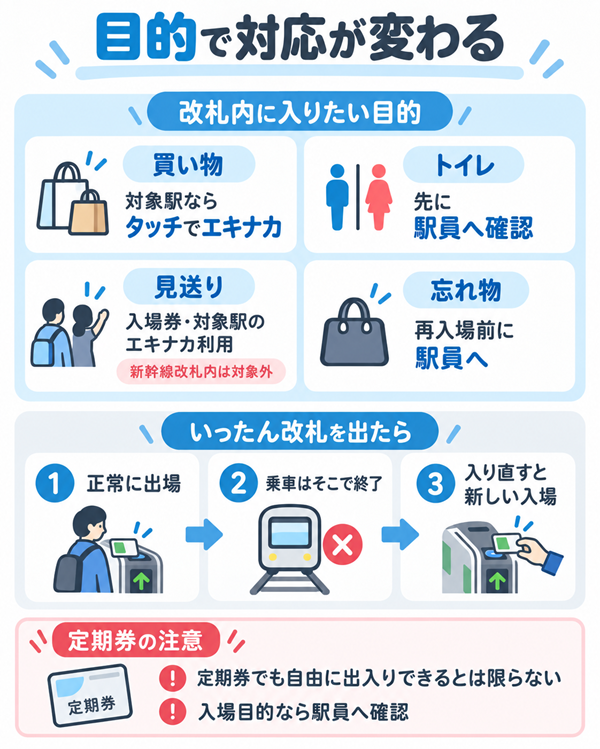 駅構内へ入る目的別の方法と再入場時の注意点