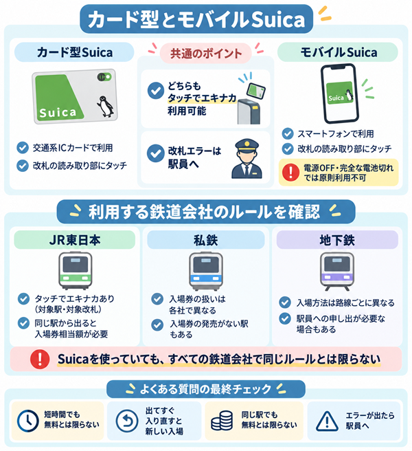 Suicaの種類と鉄道会社ごとの改札ルールの確認ポイント