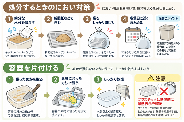 ぬか床処分時のにおい対策と使用後の容器の手入れ