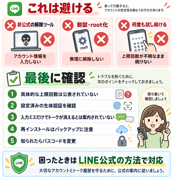 LINEパスコードで避ける行動と最終確認ポイント
