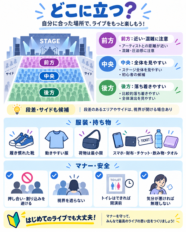 前方・中央・後方の特徴と服装、マナー、安全面の注意点