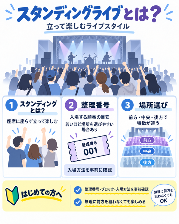 スタンディングライブの意味と整理番号、場所選びの基本
