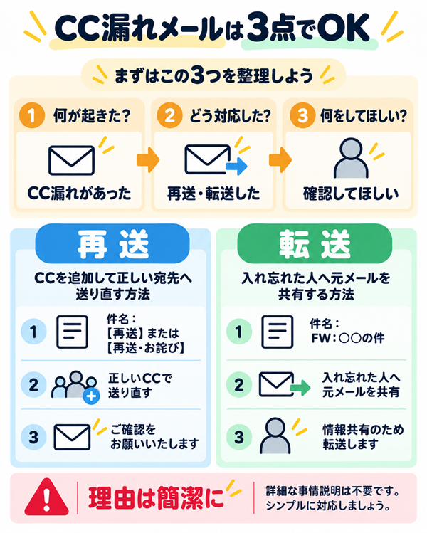 CC漏れの再送メールと転送メールの基本構成を比較