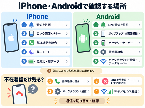 iPhoneとAndroidのLINE着信設定と不在着信対策