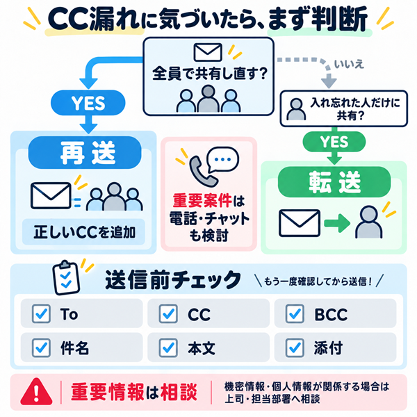 CC漏れ時の再送と転送の判断と送信前確認項目