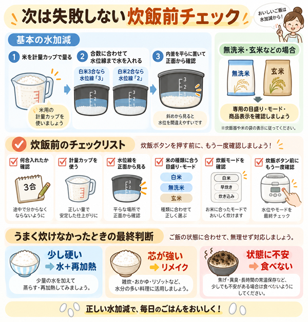 炊飯前の水位確認と水加減ミスを防ぐチェック項目