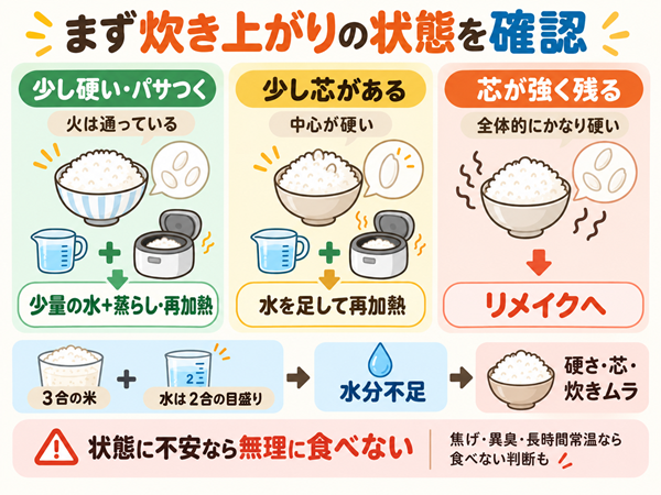 硬いご飯の状態別対処と水不足で硬くなる仕組み