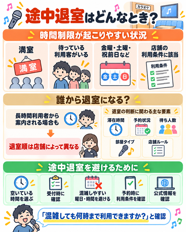 フリータイムの途中退室条件と避けるための確認