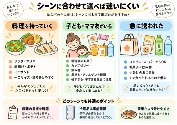 料理・子ども・急な誘いで選ぶ差し入れの違い