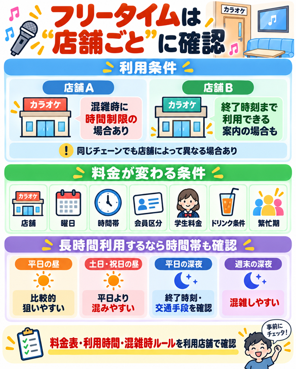店舗ごとの利用条件や料金、時間帯の違い