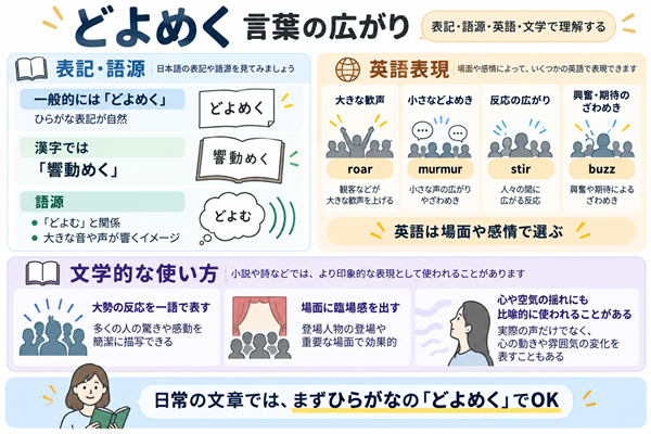 どよめくの表記や語源、英語と文学での使い方