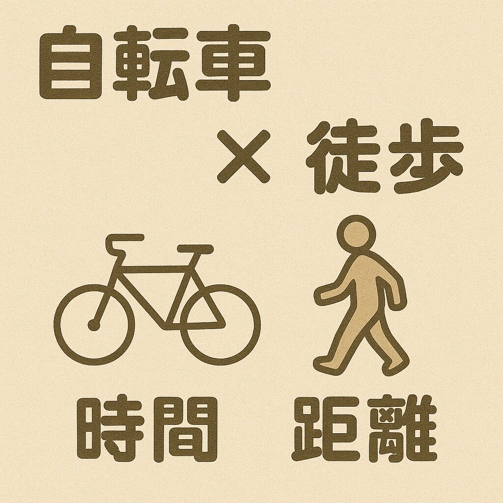 自転車と徒歩の比較：時間と距離