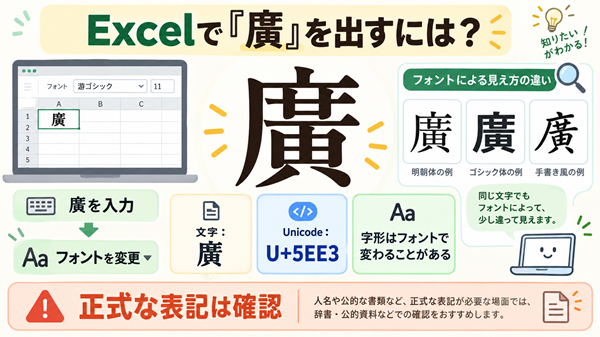 廣の文字コードとExcelでの入力・フォント確認方法
