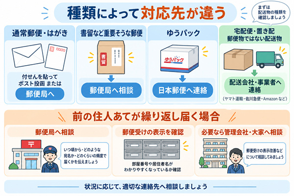 郵便や宅配便の種類別に誤配時の対応先を整理