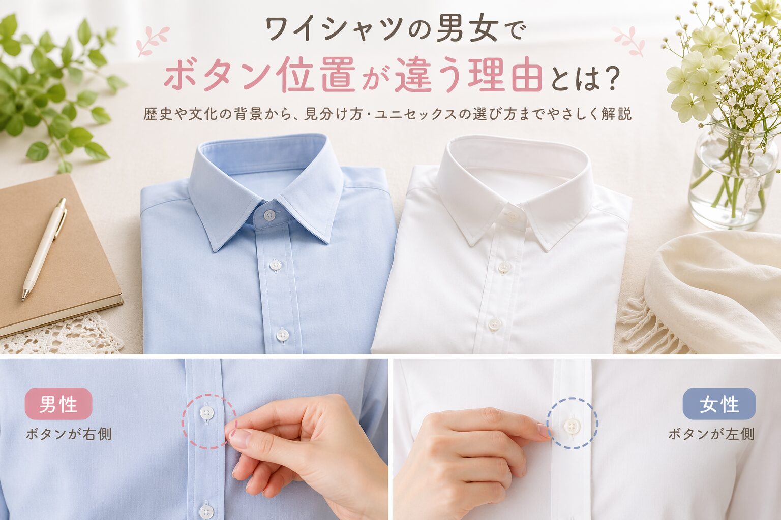 ワイシャツのボタン位置の違い