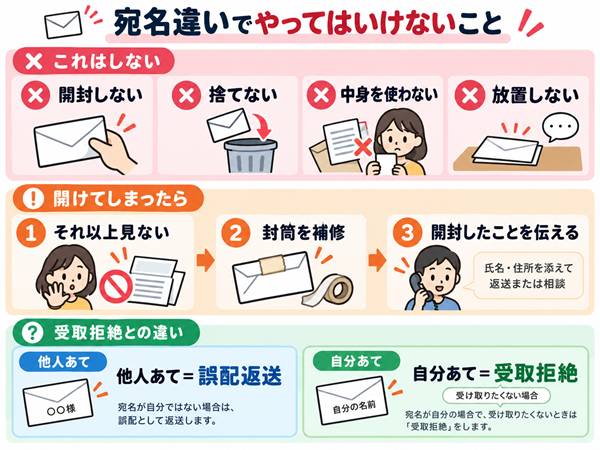 宛名違い郵便のNG行動と誤開封後の対応