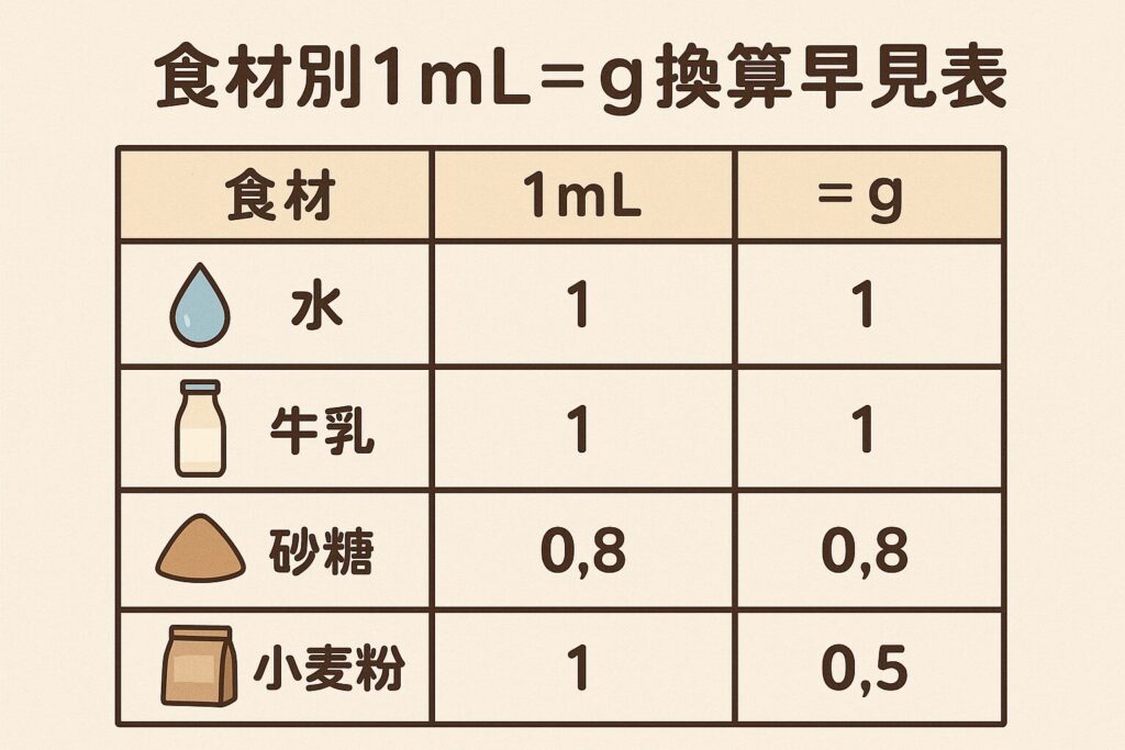 食材別！1ミリリットルのグラム換算表【一覧あり】