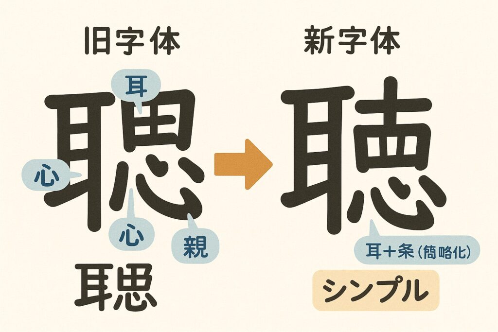「旧字体『聰』と新字体『聡』の構造比較図」