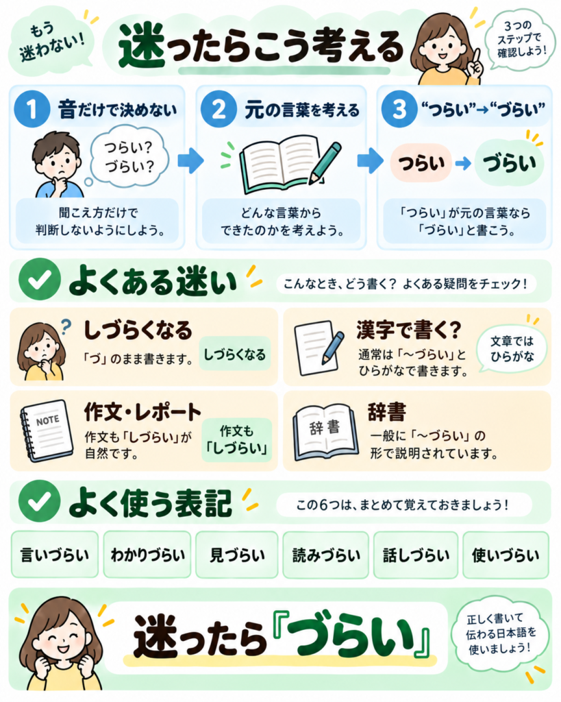 しづらいの覚え方とよくある表記の最終確認