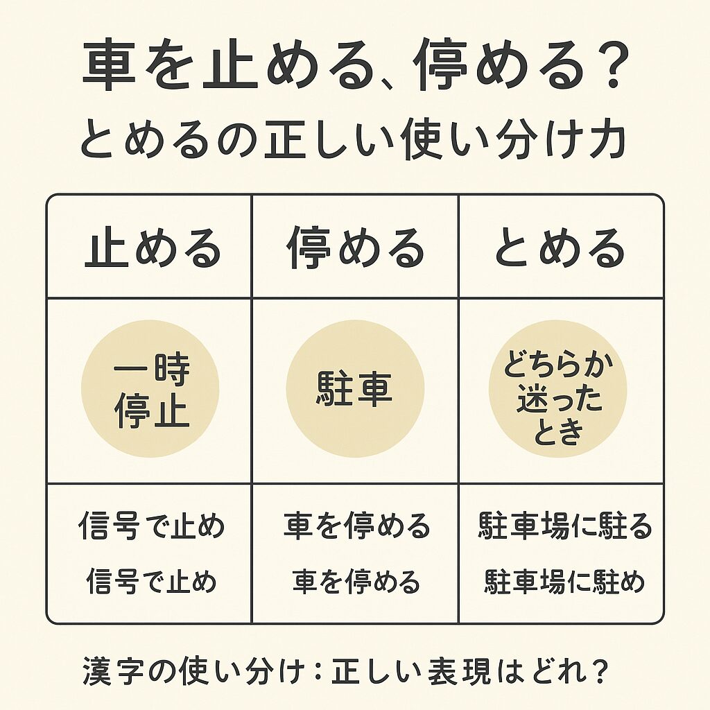 車を止める？停める？“とめる”の正しい使い分けガイド
