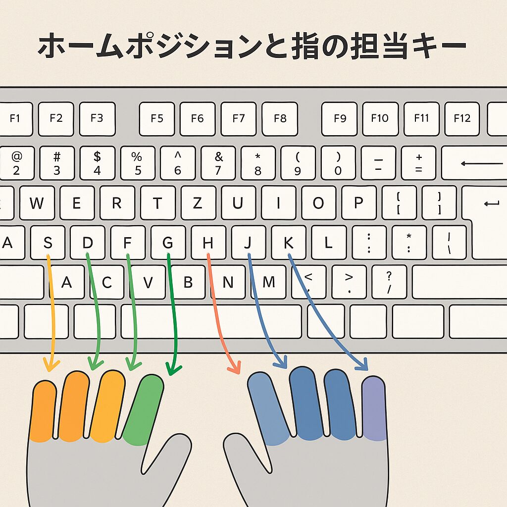ホームポジションと指の担当キー図解