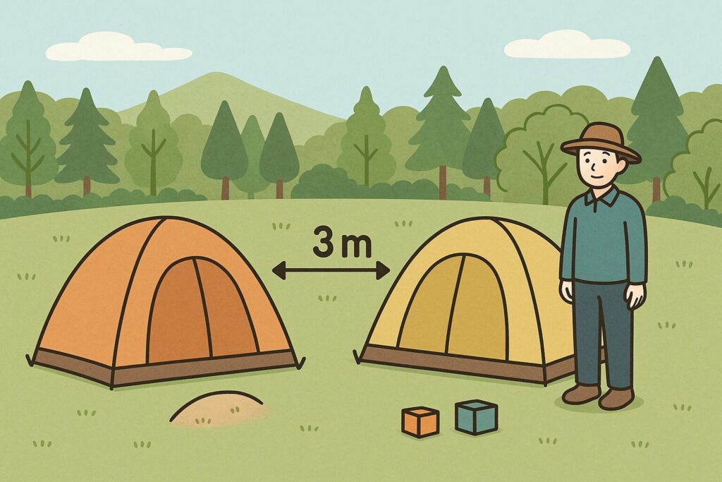 テントを3メートル間隔で設営したアウトドアイメージ