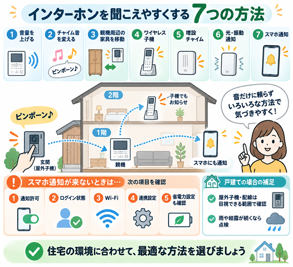 インターホンを聞こえやすくする方法とスマホ通知確認