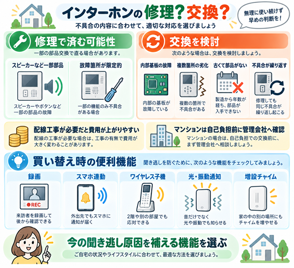 インターホンの修理交換判断と買い替え時の便利機能