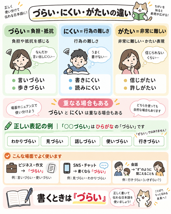 づらい・にくい・がたいの違いと正しい表記例