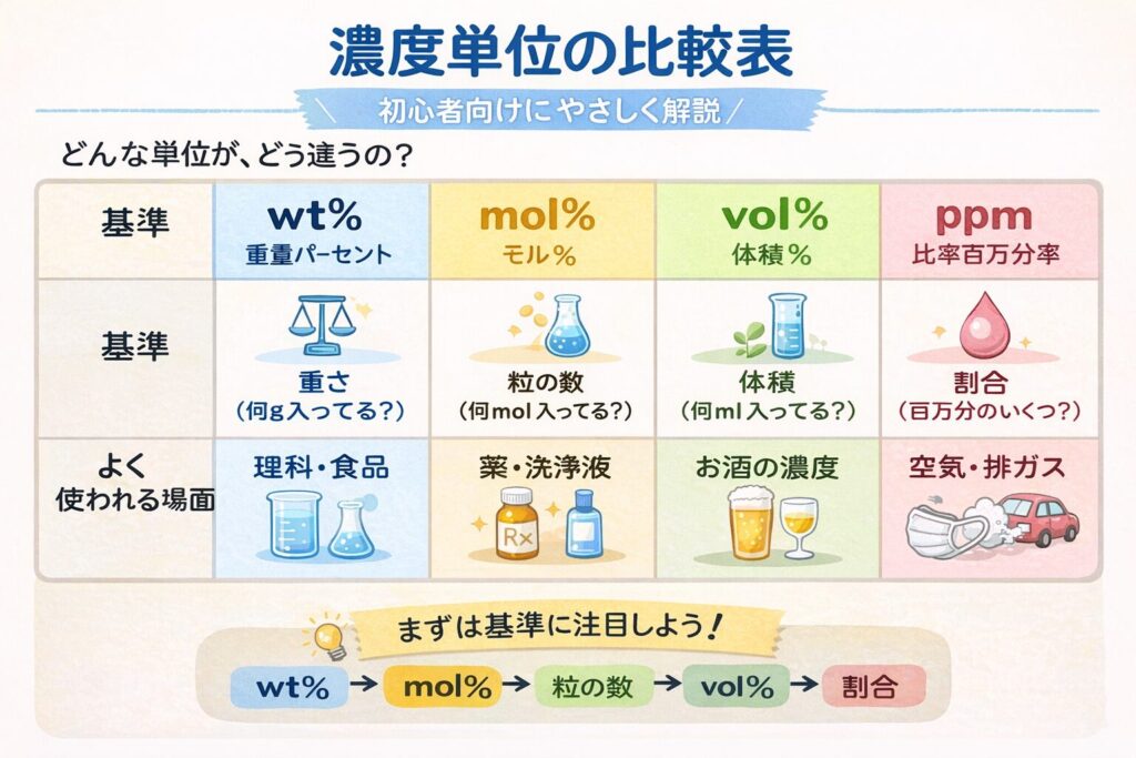 mol%、vol%、ppmとの違いって？