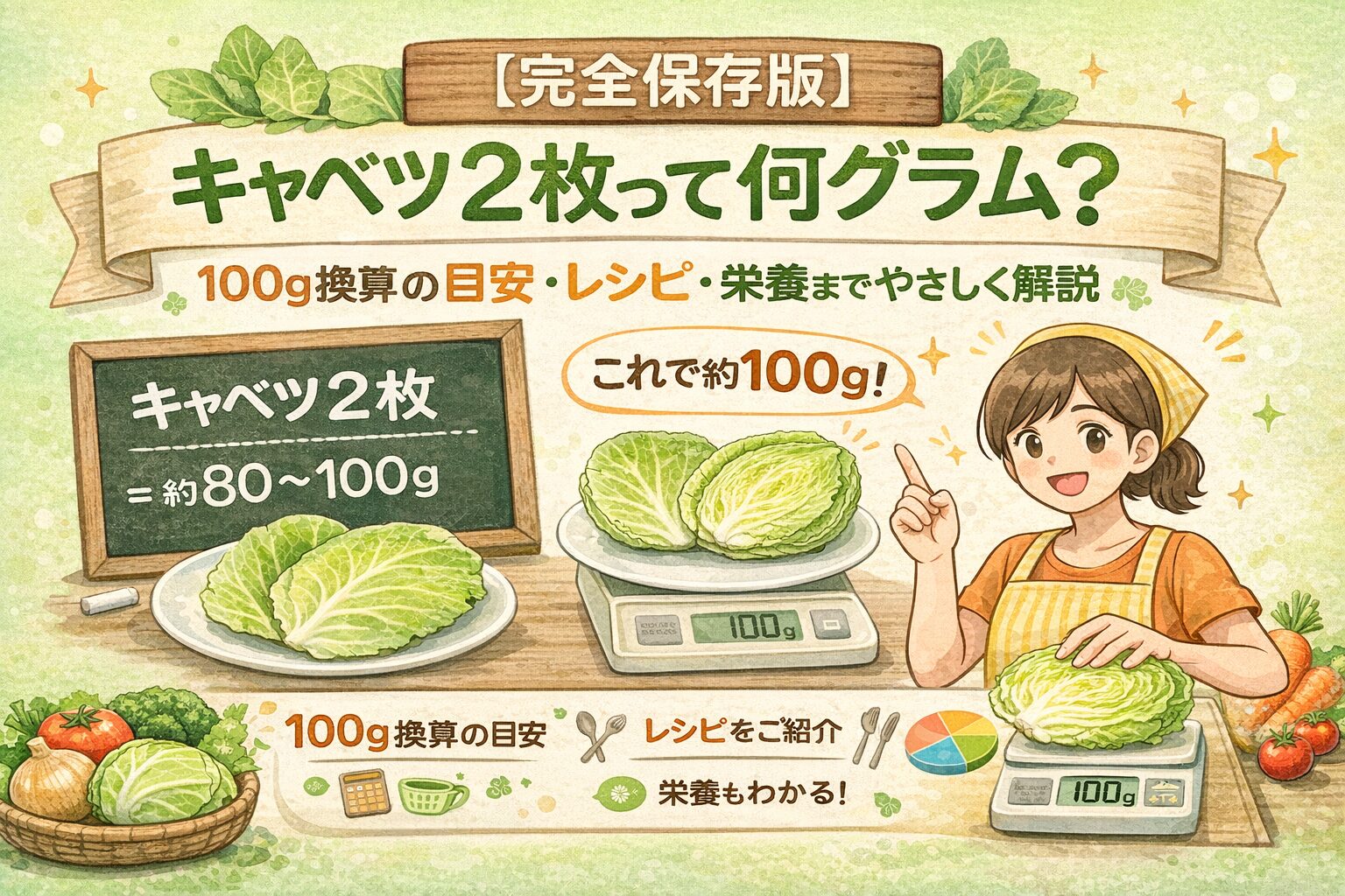 【完全保存版】キャベツ2枚って何グラム？100g換算の目安・レシピ・栄養までやさしく解説