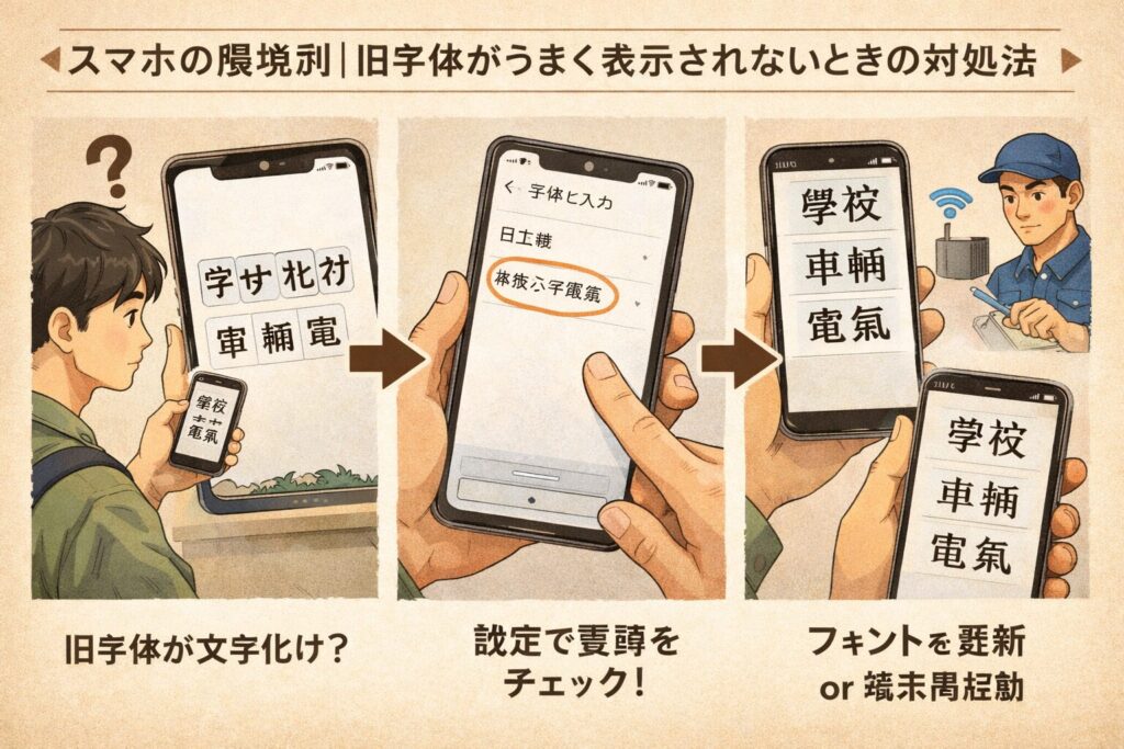 スマホの環境別｜旧字体がうまく表示されないときの対処法