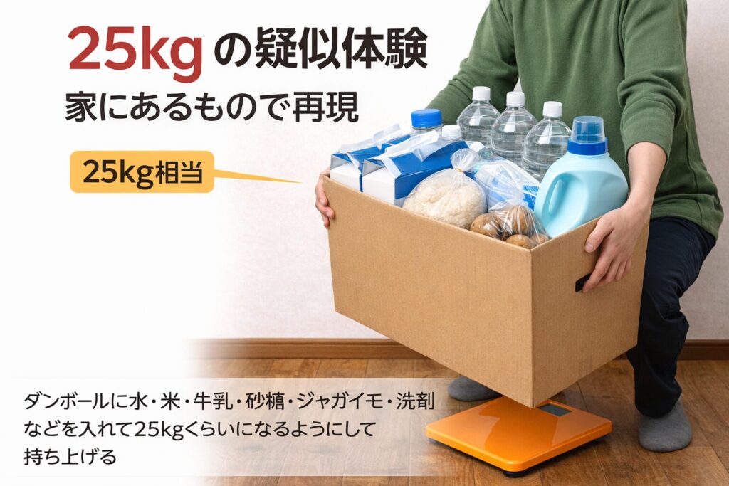 25kgの重さを疑似体験してみよう！家にあるもので再現する方法