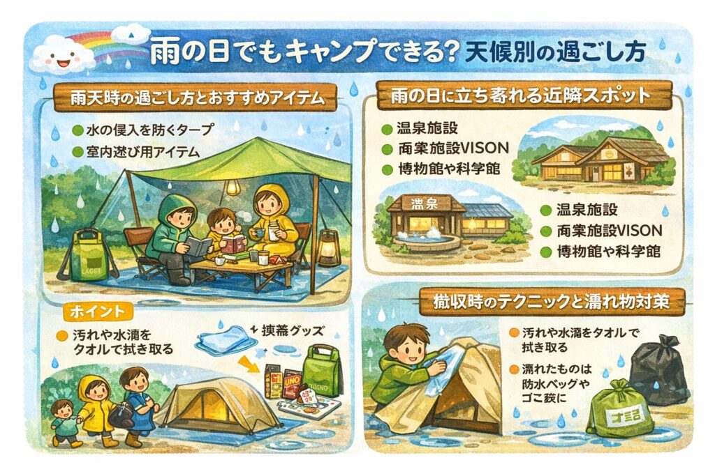 雨の日でもキャンプできる？天候別の過ごし方