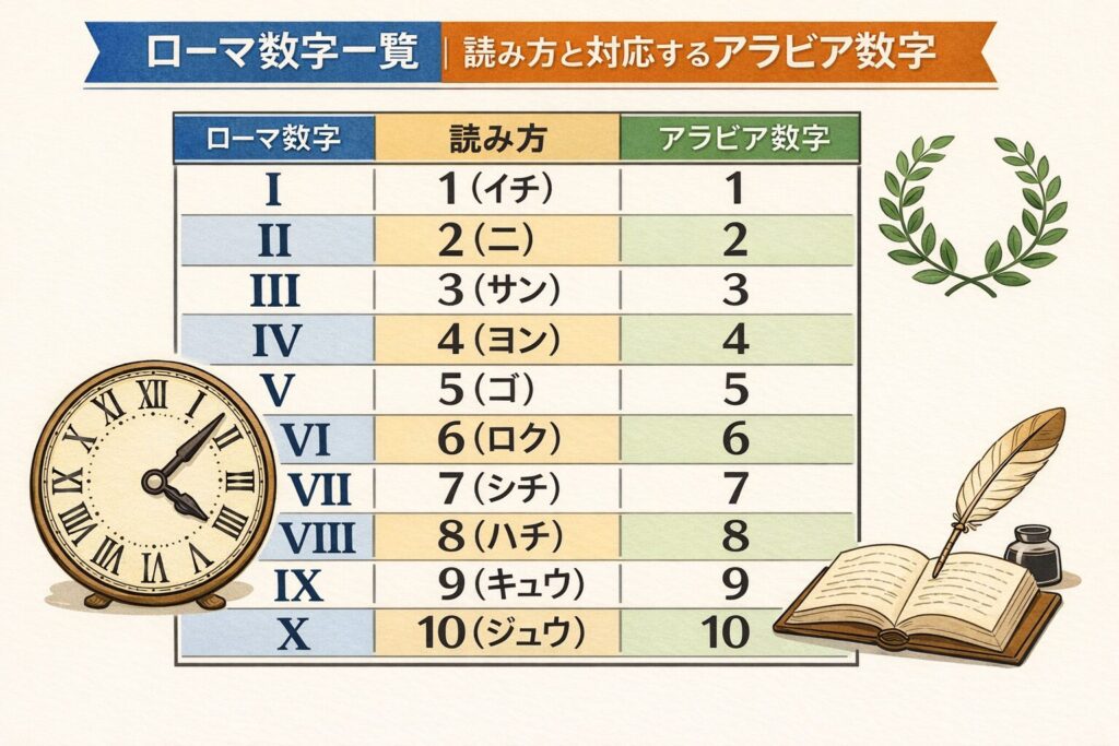 ローマ数字一覧｜読み方と対応するアラビア数字