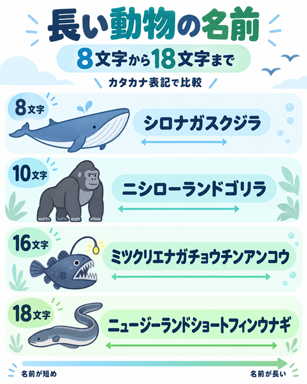 8文字から18文字までの長い動物名の代表例