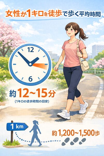 女性が1キロを徒歩で歩く平均時間はどのくらい？