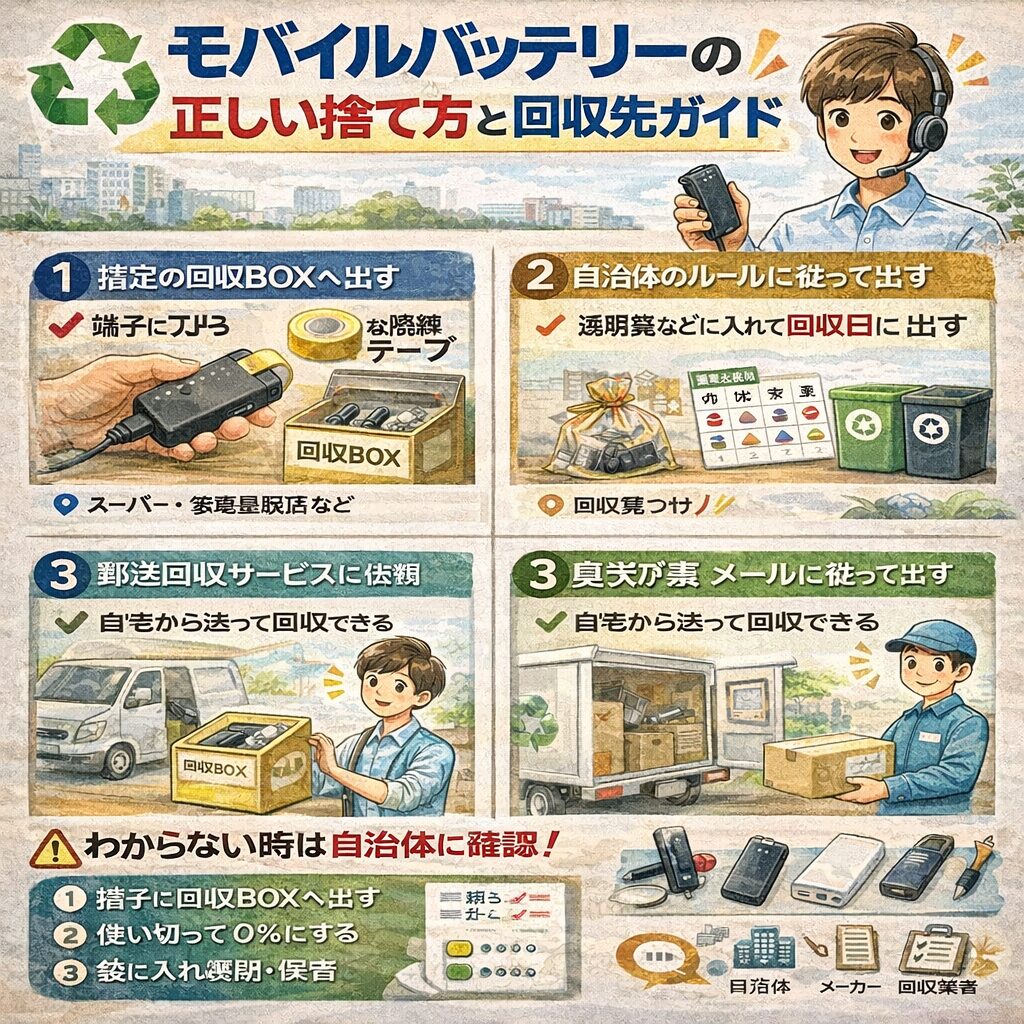 モバイルバッテリーの正しい捨て方と回収先ガイド