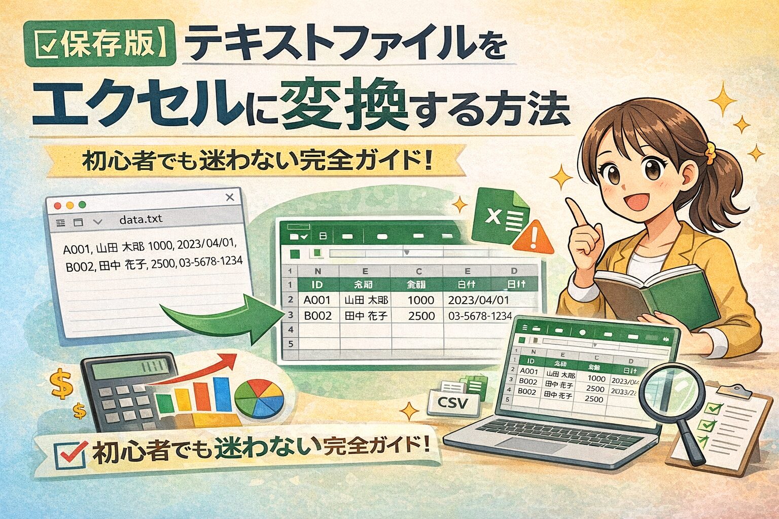 【保存版】テキストファイルをエクセルに変換する方法｜初心者でも迷わない完全ガイド！