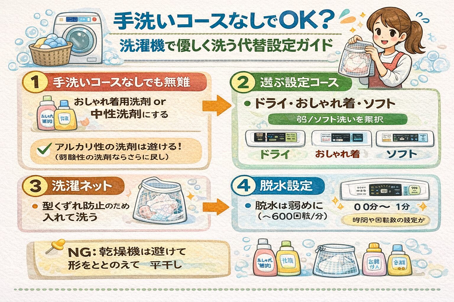 手洗いコースなしでもOK？洗濯機で優しく洗う代替設定ガイド