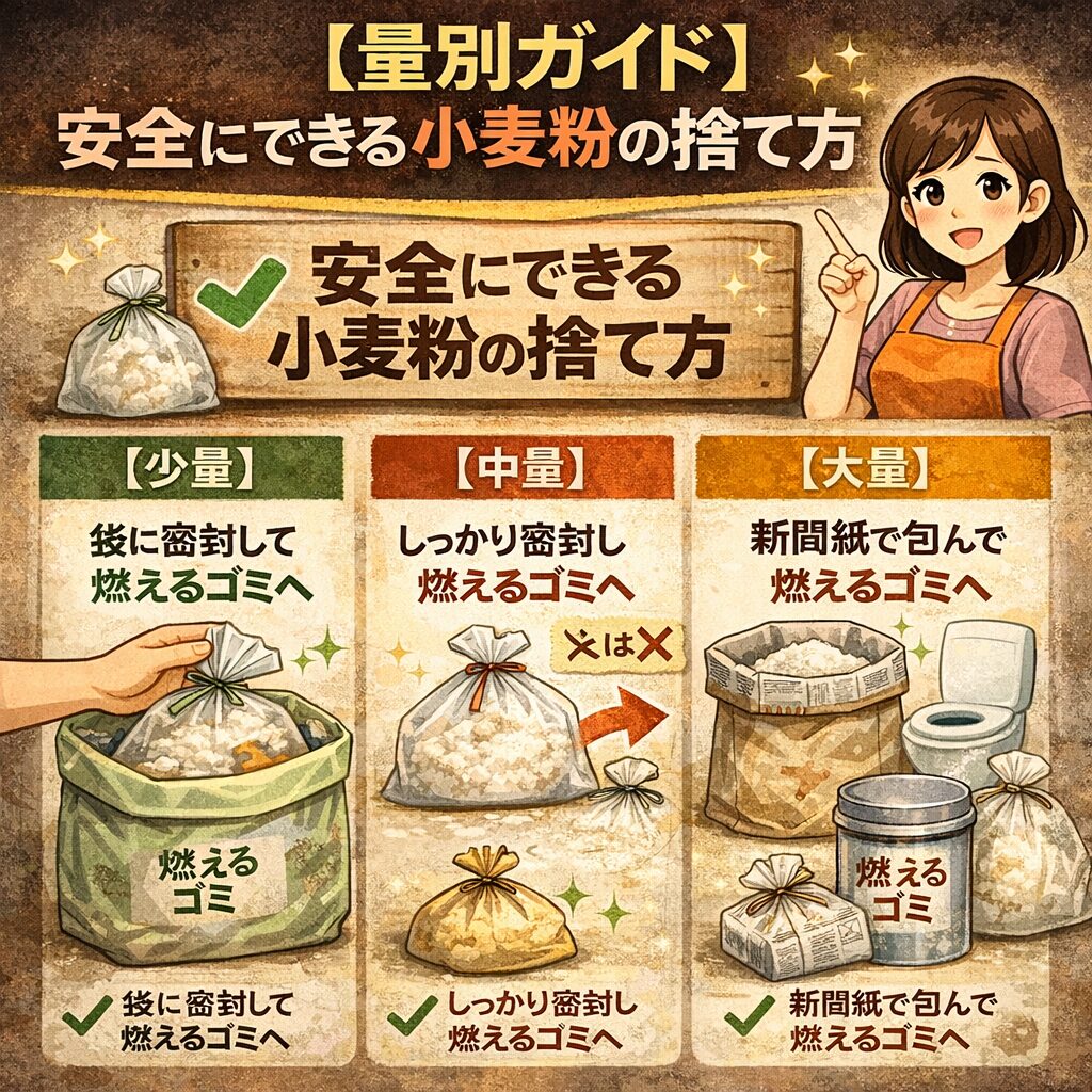 【量別ガイド】安全にできる小麦粉の捨て方