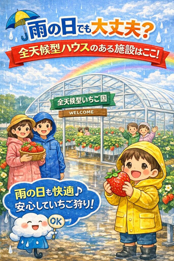 雨の日でも大丈夫?全天候型ハウスのある施設はここ!