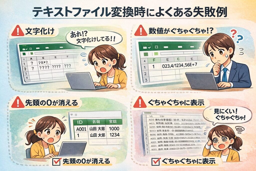 テキストファイル変換時によくある失敗例