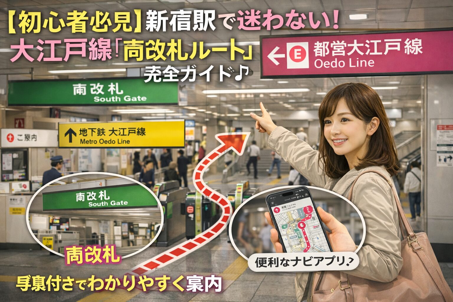 【初心者必見】新宿駅で迷わない！大江戸線「南改札ルート」完全ガイド♪